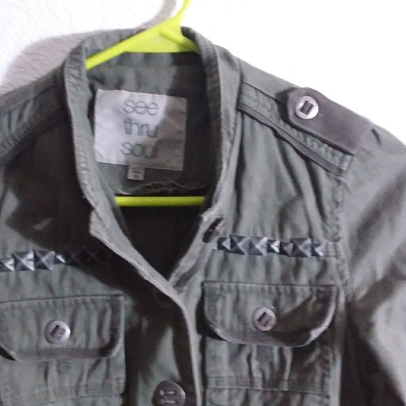 See Thru Soul XS 100%cotton dusty olive jacket - Picture 3 of 4